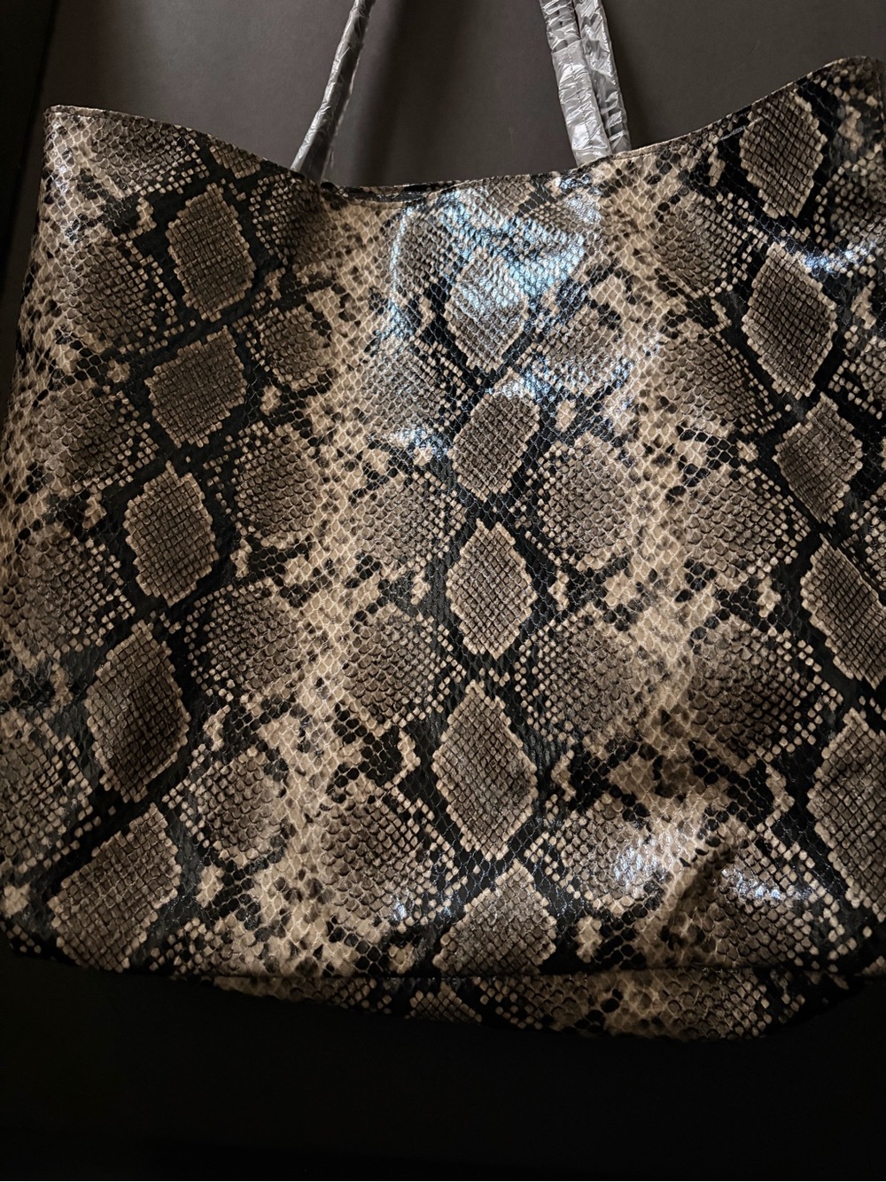 Snake-Print Tote Bag in Black and Cream - Picture 7 of 7
